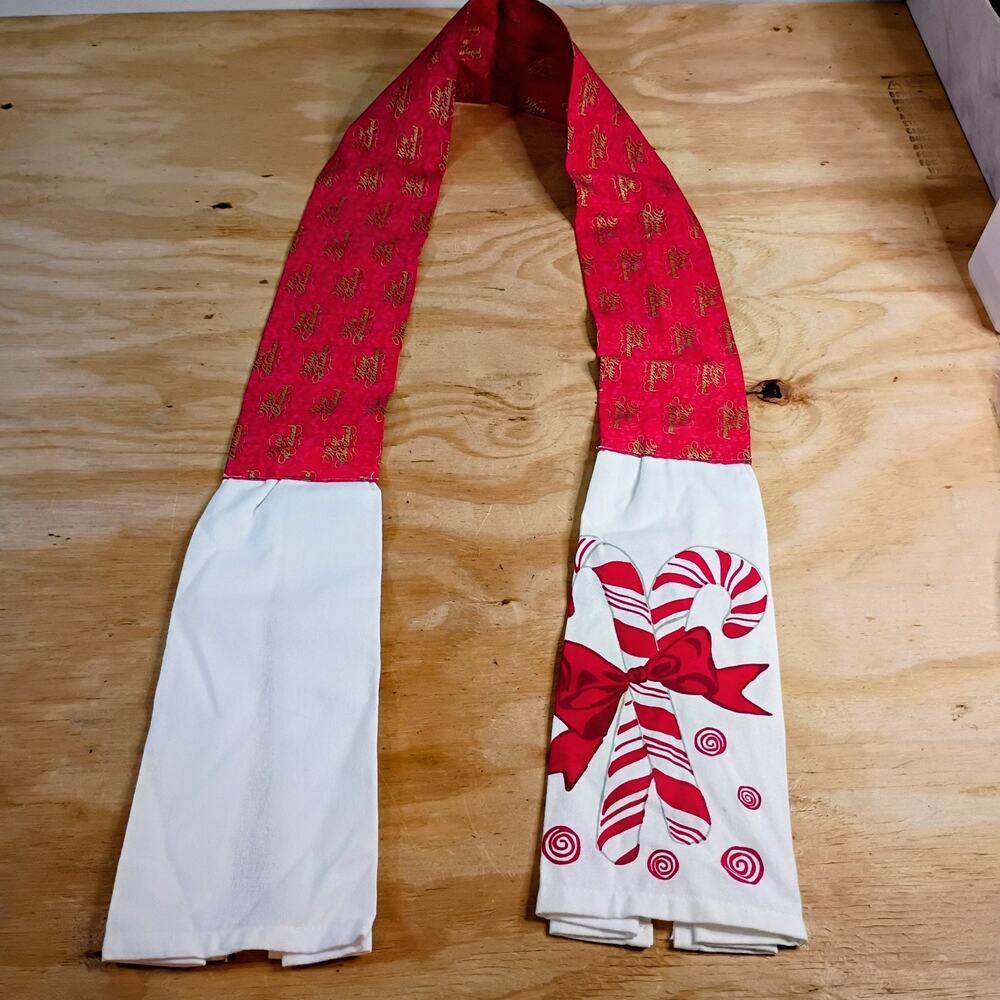Christmas Kitchen Boa Towel Scarf Candy Cane Merry Christmas Holiday Red White